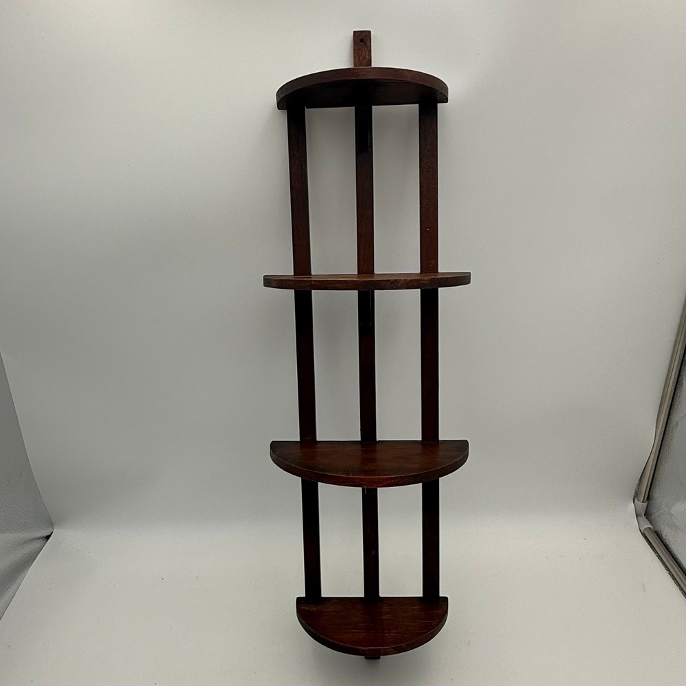 Vintage Dark Wood 4 Tier Wall Hanging Knick Knack Display Shelf 23.5 Inch